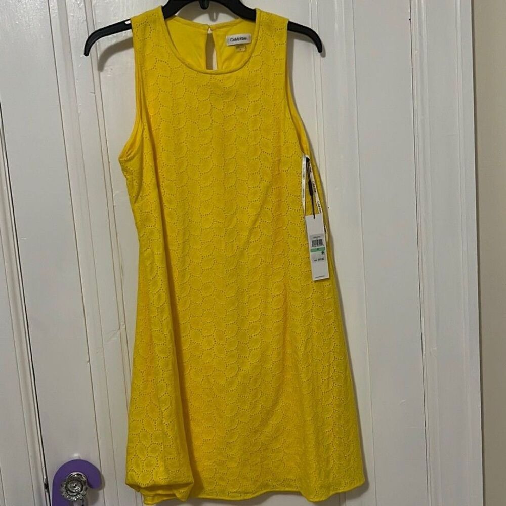 Calvin Klein cotton laced yellow dress new